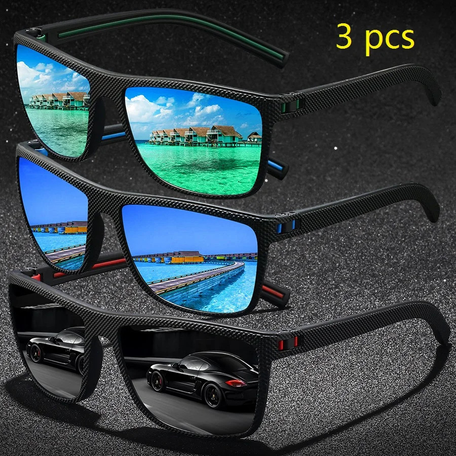 3 Pieces Vintage Check Pattern Sunglasses For Men Women Fishing Driving Fashion Square Sun Glasses UV400 250616