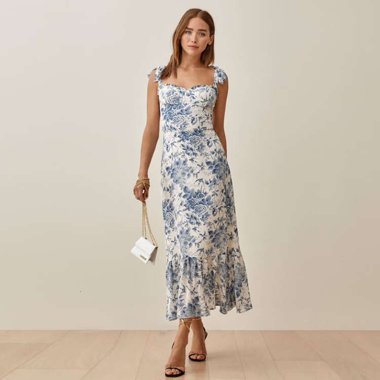 Dress Bodycon Dresses for Women Maxi Dress for Women 301ref Spring Summer New Printed Mid-length Spaghetti Strap Rayon Dress 2025 French Style Womens 