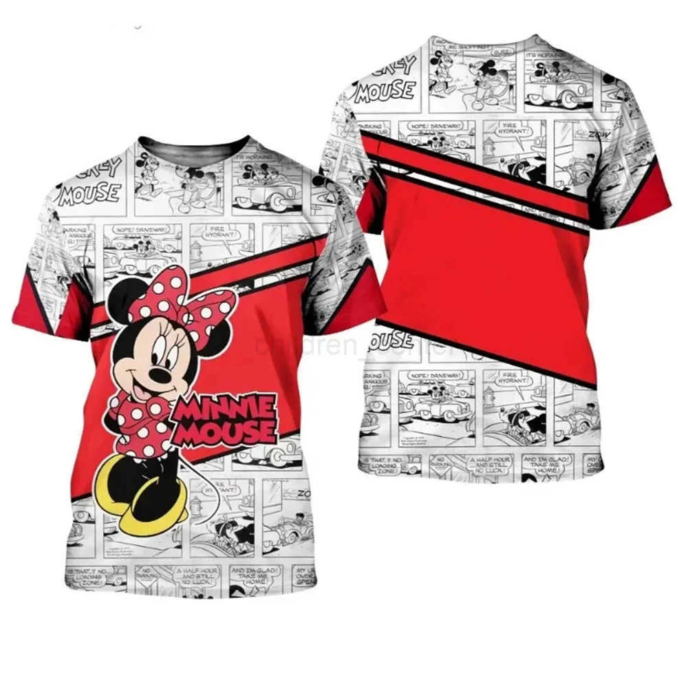 Disney Mens Minnie Mouse Pink Cross Comic Book Patterns Cartoon 3D Print T-Shirt Womens Casual Top Kids Adults Tshirt Clothing W250617