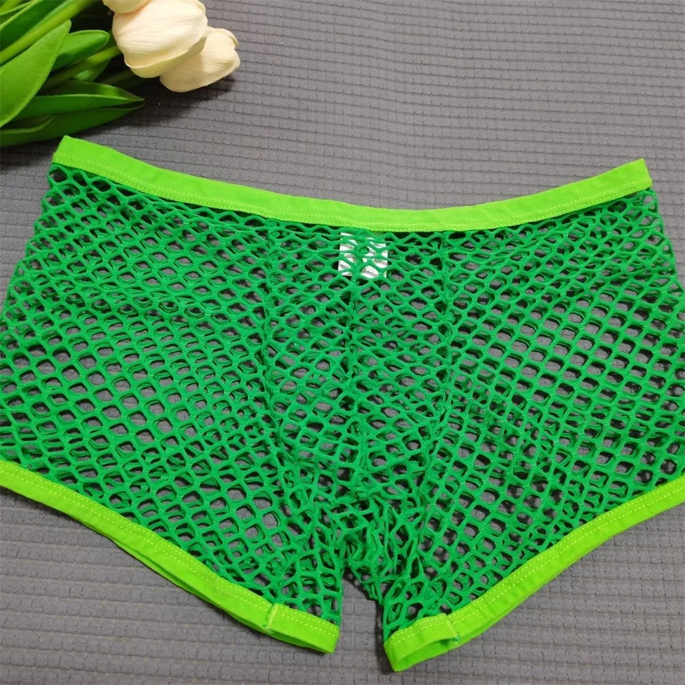 Big Fishnet Underwear Men Boxer Shorts Large Mesh Hole Sexy U Convex Fully Transparent Panties Plus Size Trunk M-XXL 250614