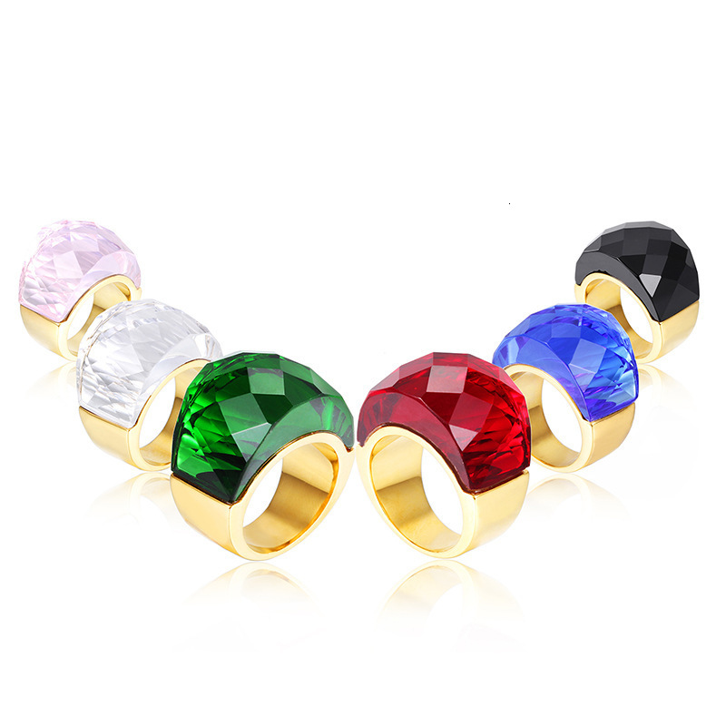 Fashion Large Ring for Women Multicolor Wedding Jewelry 7 Colors Big Glass Stone Ring Stainless Steel Anillos 240125