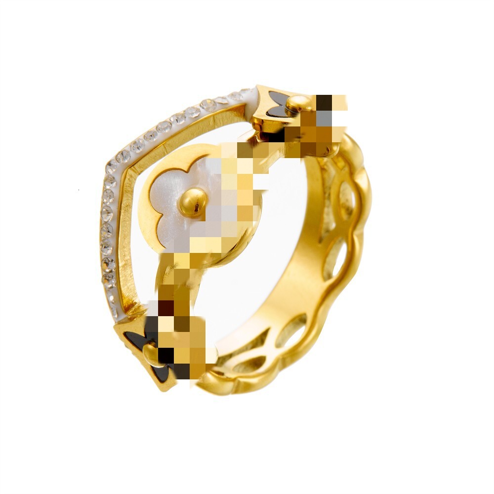 Fashionable Light Luxury Style Diamond-Encrusted Mother-of-Pearl Flower for Women, Elegant High-End, Versatile and Non-Fading Ring