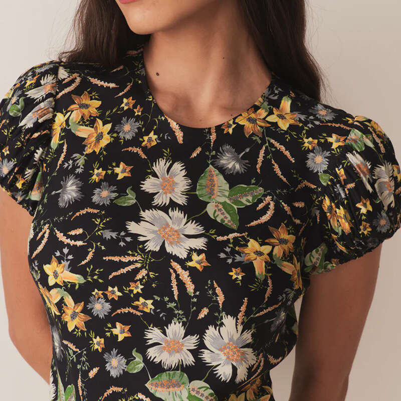 Clothes Women Designer Buttock Women Dress 495 Summer New 2025 Rayon Print Round Neck Short Sleeve Asymmetrical Slim Fit Long Dress French Style Women