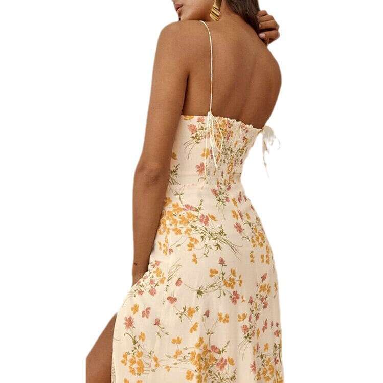 Dresses for Woman Elegant for A Wedding 221 # Summer New 2025 Floral Split Sexy Slim Mid-length Strap Dress French Style Womens Fashion