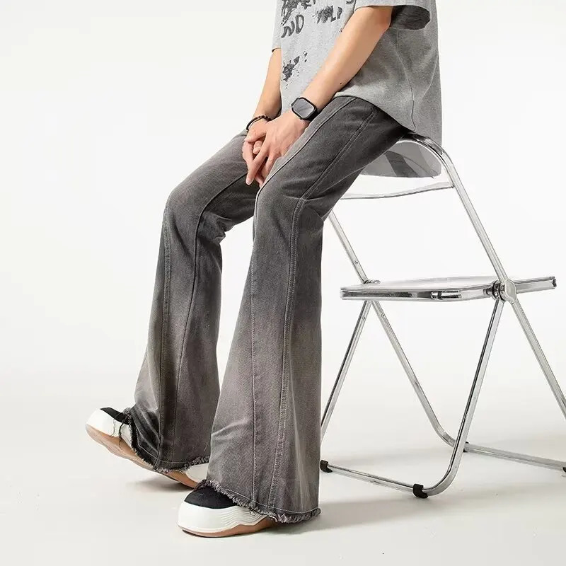 Trashy Y2K 2000S Streetwear Vintage Grey Baggy Flared Jeans Pants For Men Clothes Hip Hop Long Trousers Pantalones Hombre 250616