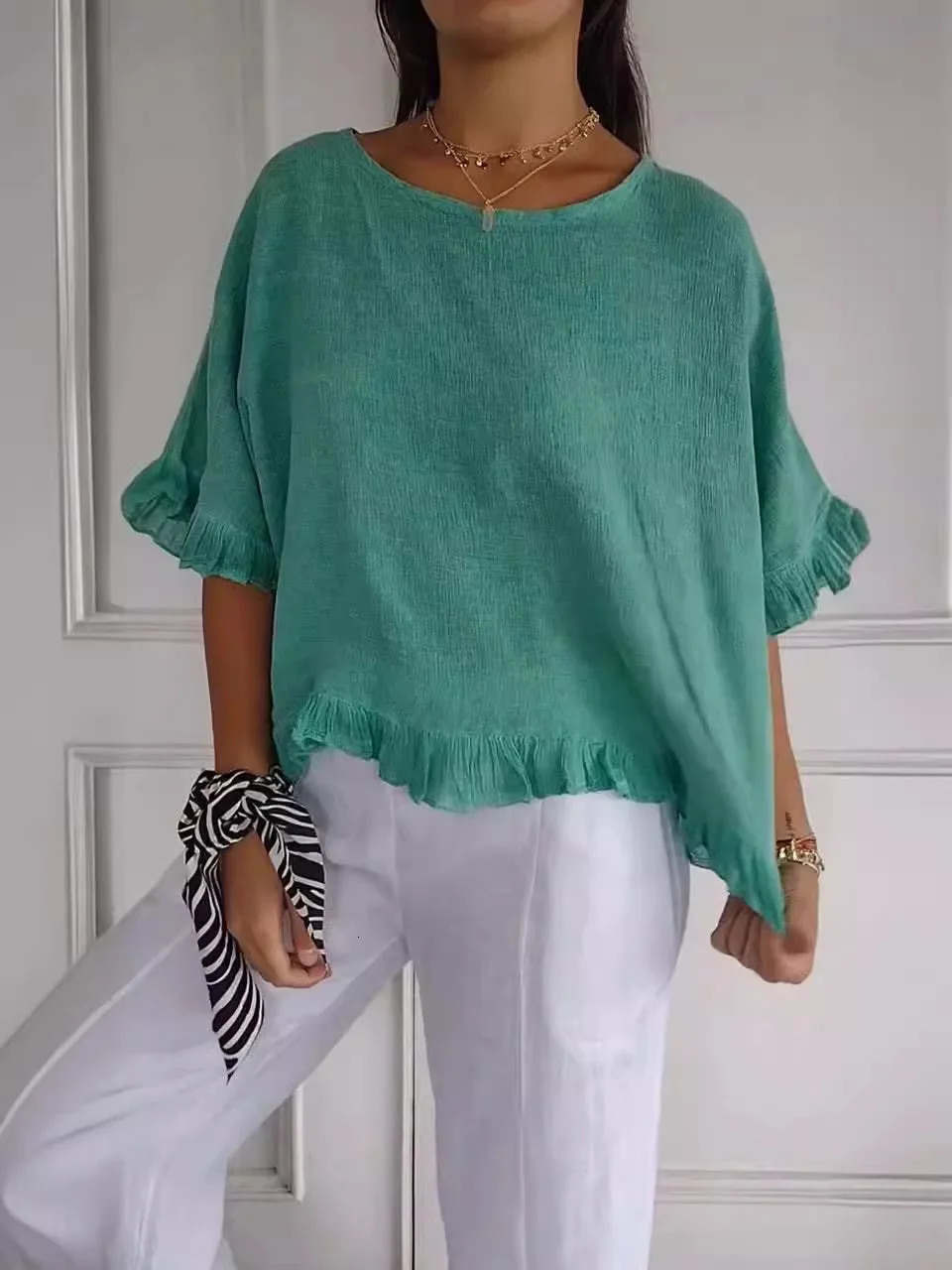 Cotton Blouse Shirts Summer O-Neck Short Sleeve Loose Casual Linen Blouse Tops Summer Cothes For Women Streetwear Blusa 250614