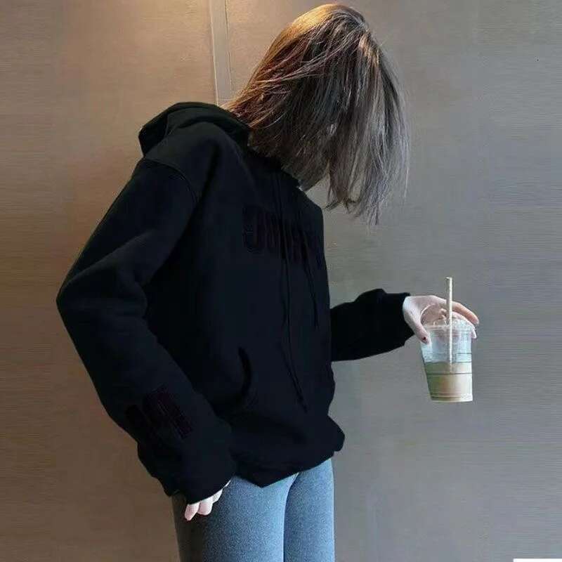 Womens Hooded Sweatshirt Embroidered Loose Graphic Baggy Top Woman 2025 with Orint on Hoodies Nice Color Thick Basic M Clothing