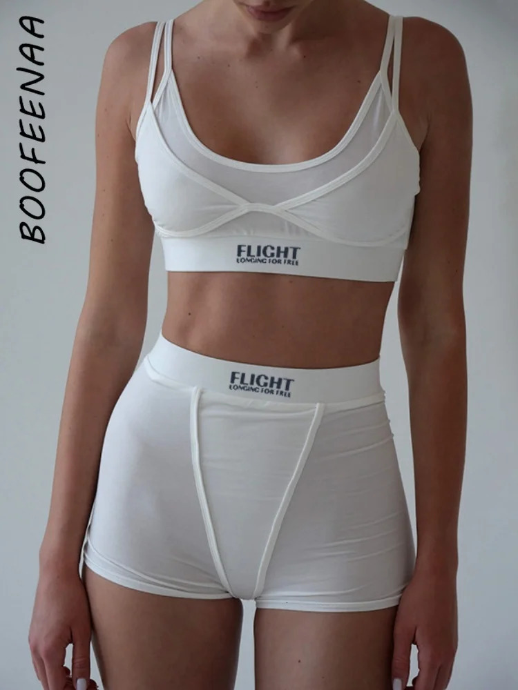 BOOFEENAA Sporty 2 Pieces Set for Woman Outfit Crop Top and Shorts Matching Sets Active Wear Summer Clothes 2025 C66CB13 250612