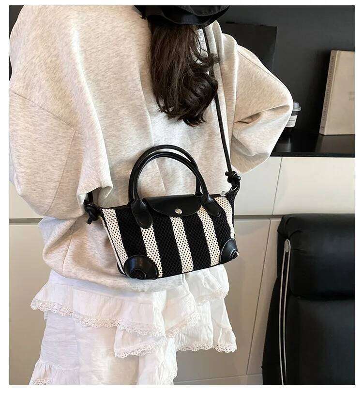 Women's Handbag. Korean Fashion Style, Handheld -like Design. Popular, Stylish Striped Fabric, Crossbody for Females