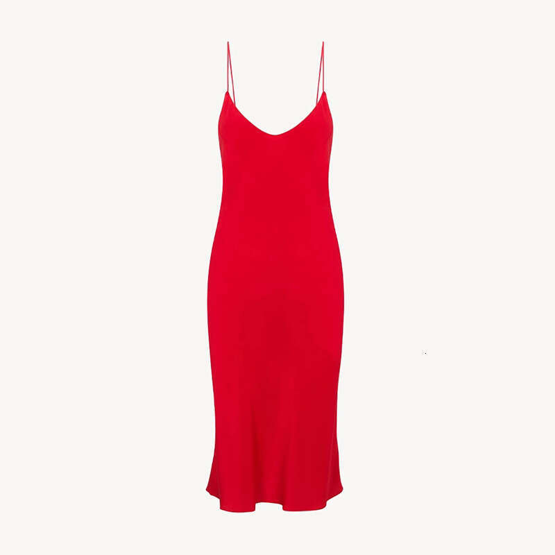 Vestidos Designer Dresses Dress Designer Devise Partydress N621 Summer 2025 Solid Color V-neck Silk Slip Mid-length Dress Asymmetrical Cut Sexy Mermai