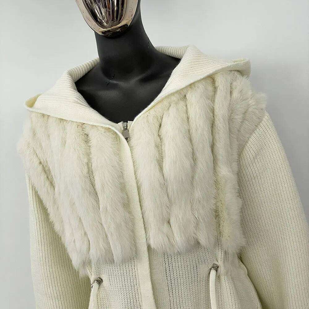 OFTBUY Long Cardigan Women 2025 New Spring Autumn Solid Sweater Lady Real Fox Fur Knitted Coat Fashion Hooded Knitwear Female