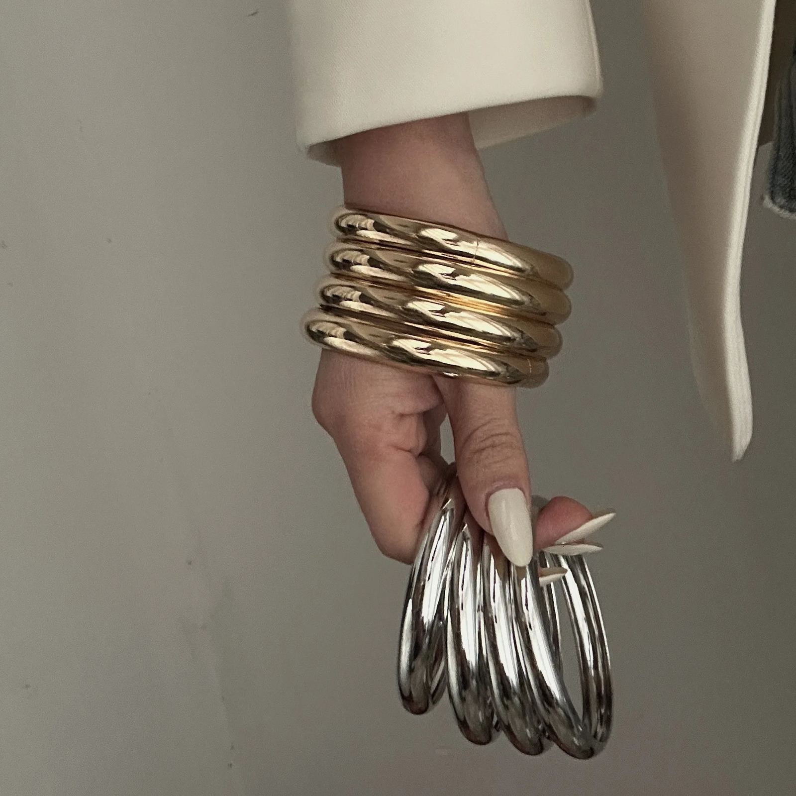 One Set Simple Multilayer Bangle Bracelet Fashion Punk Gold Silver Color Geometric Bangles For Women Men Gift Jewelry 250616