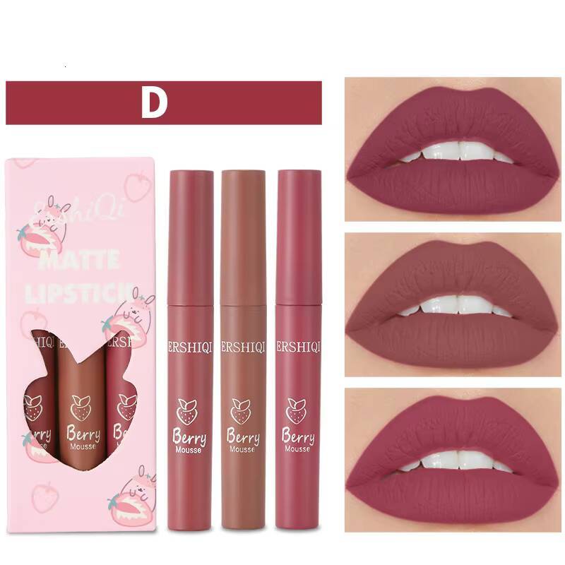 3Colors/set Matte Lipgloss Wholesale Cheap Liquid Kit Lip Gloss Set Batom Long Lasting Sexy Nude Lipstick Makeup happy