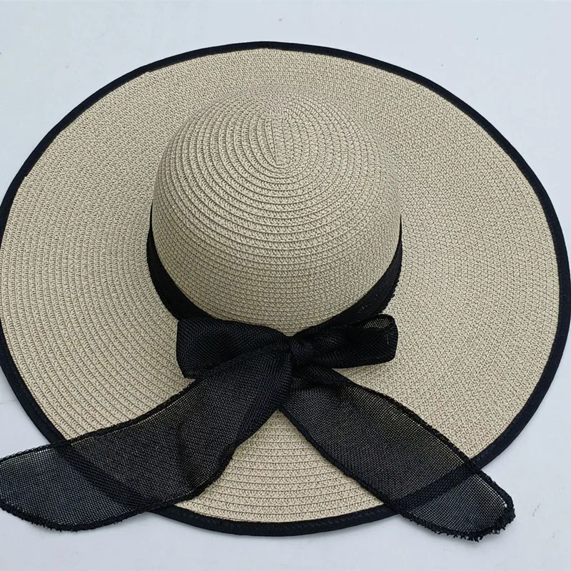 Summer Womens Bowknot Straw Hat Beach Big Brimmed Hat Foldable Travel Seaside Vacation Travel Outdoor Sunscreen Caps 250616