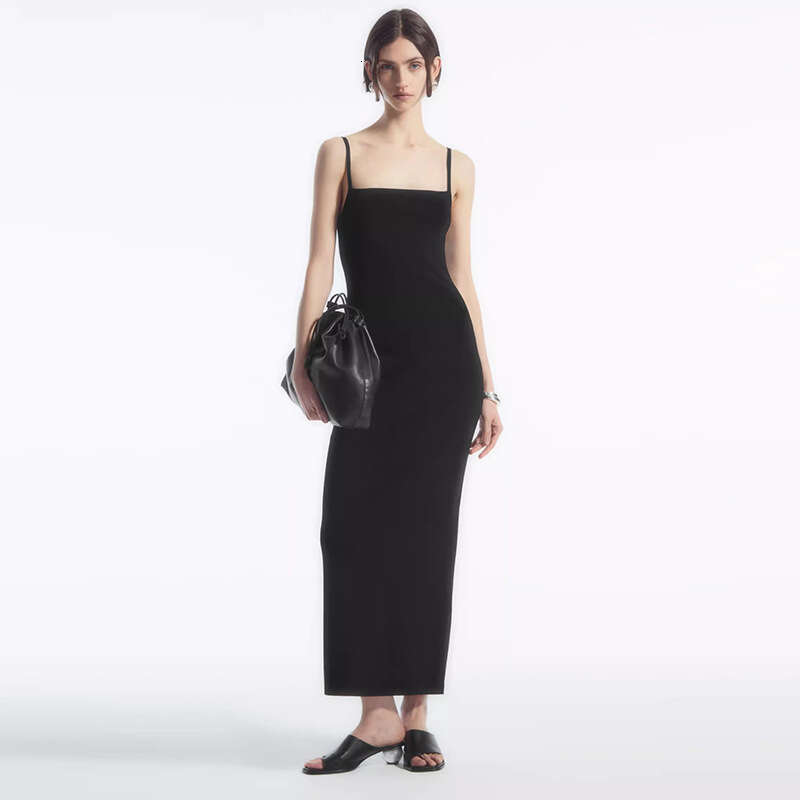 Birthday Dress Bodysuit Dresses for Woman Designer 909 New 2025 Solid Color Square Neck Strap Knitted Long Dress Slim Fit Slimming Tight Body Shaping