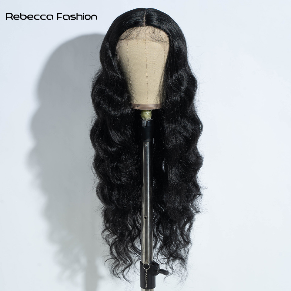 Rebecca Fashion Synthetic Front For Women 32 inch Long Body Wave Lace Ombre Blonde Brown Cosplay Wigs Heat Resistant Wig