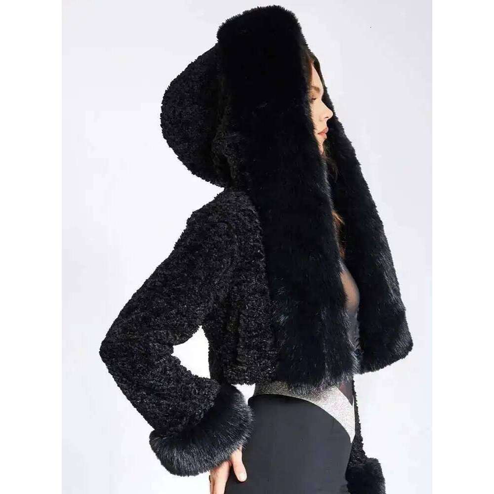 LGRQ Imitation New , Winter Hooded Women's Short Style FUX Fur, Collar Woolen Korean Coat