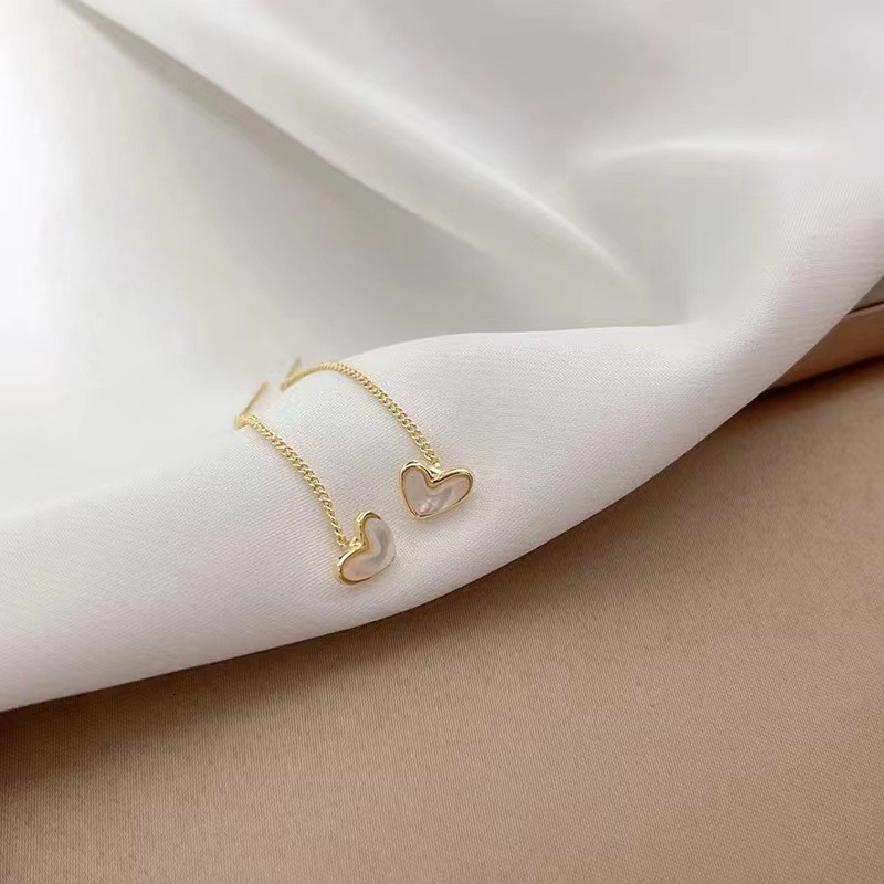 Light Luxury Fashion Elegant Simple Temperament Mother-of-Pearl Heart Threader for Women High-End Titanium Steel Non-Fading Earrings