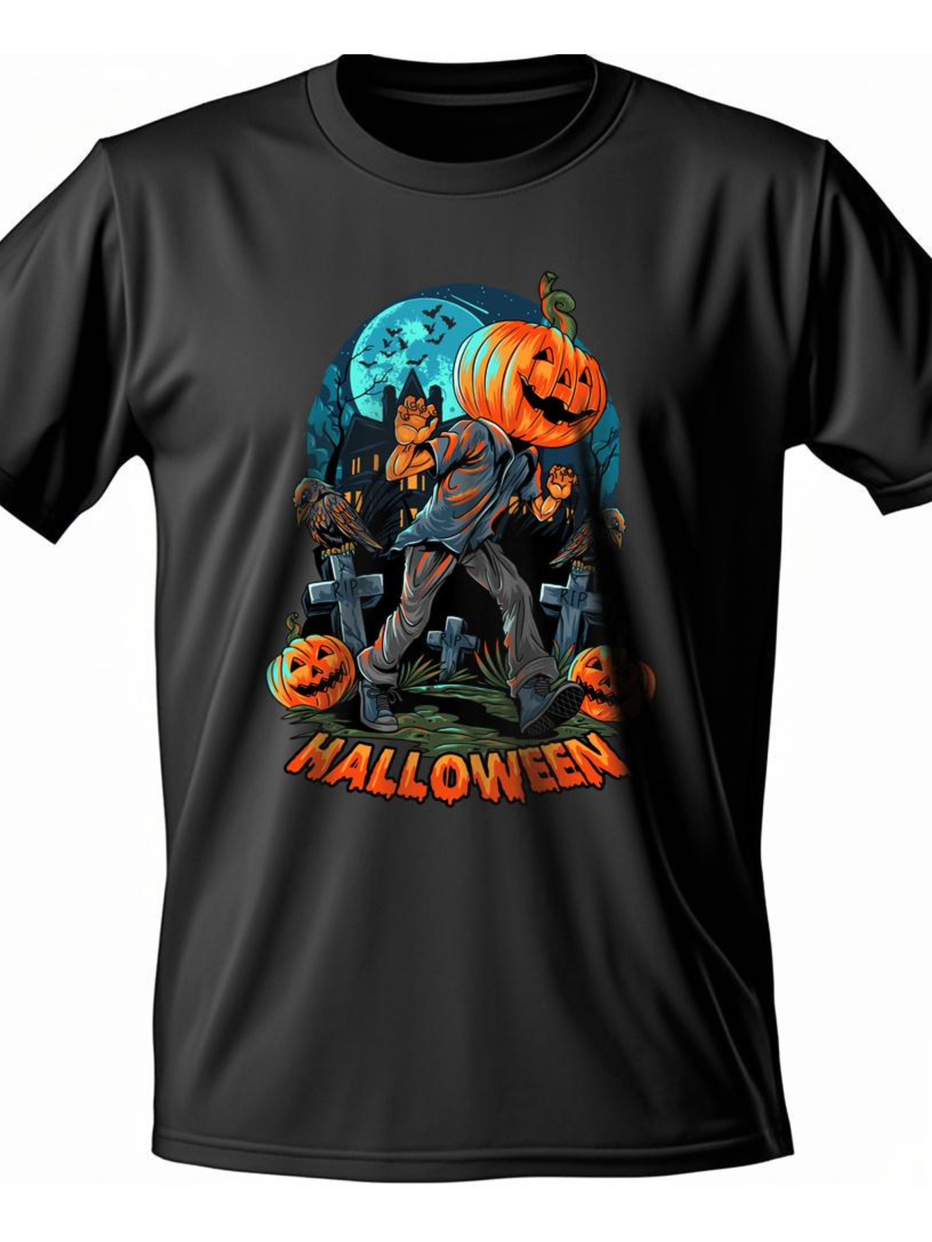 Dongdumaoyi Adult Men Short Sleeve 180G S-3Xl T Shirts Round Collar White Graphics Black Cotton Halloween c8ce