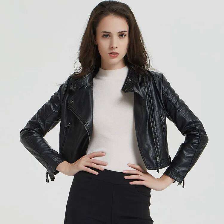 Women's PU Washed Leather Short Motorcycle Coat, Rivet Fashion, Short, Spring and Autumn, 2024