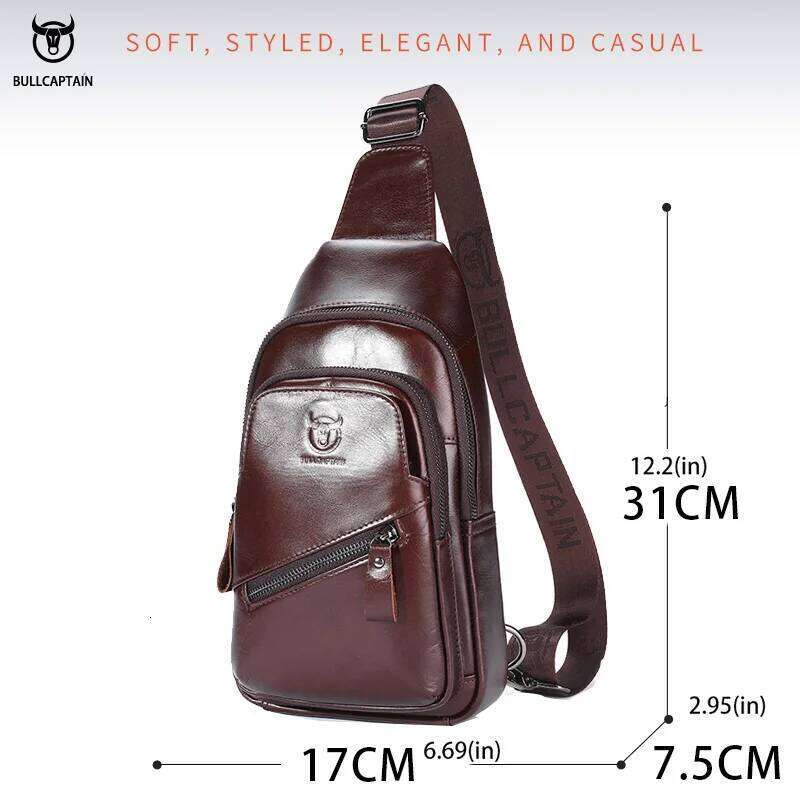 BULLCAPTAIN 2023 The Latest Large Capacity Casual Men's Messenger Classic Leather Chest Bag XB 127