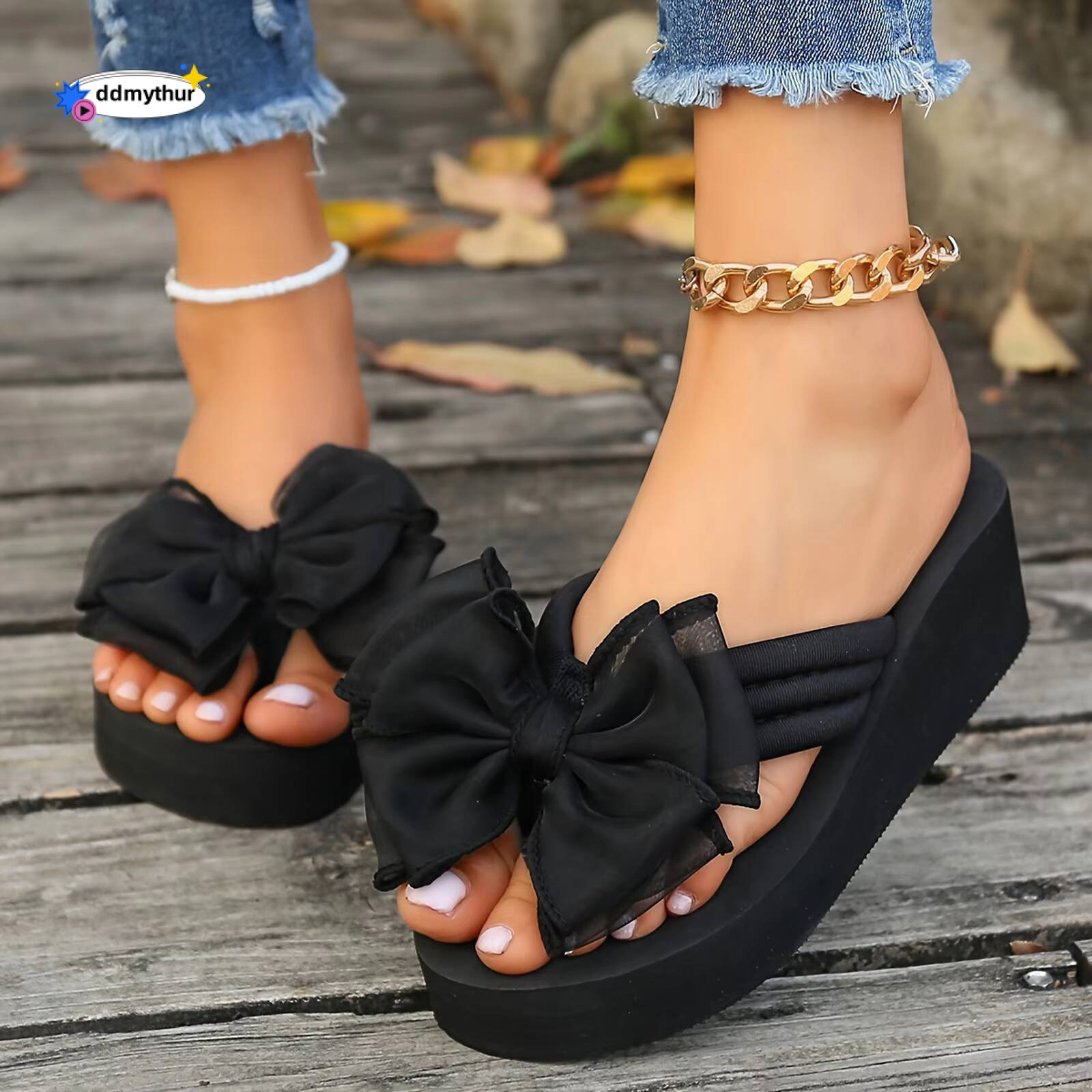 High Heeled Sandals For Women Fashion Women's Non Slip Flip Flops Round Toe Beach Holiday Shoes Cloud Cushion Slides ddmythur