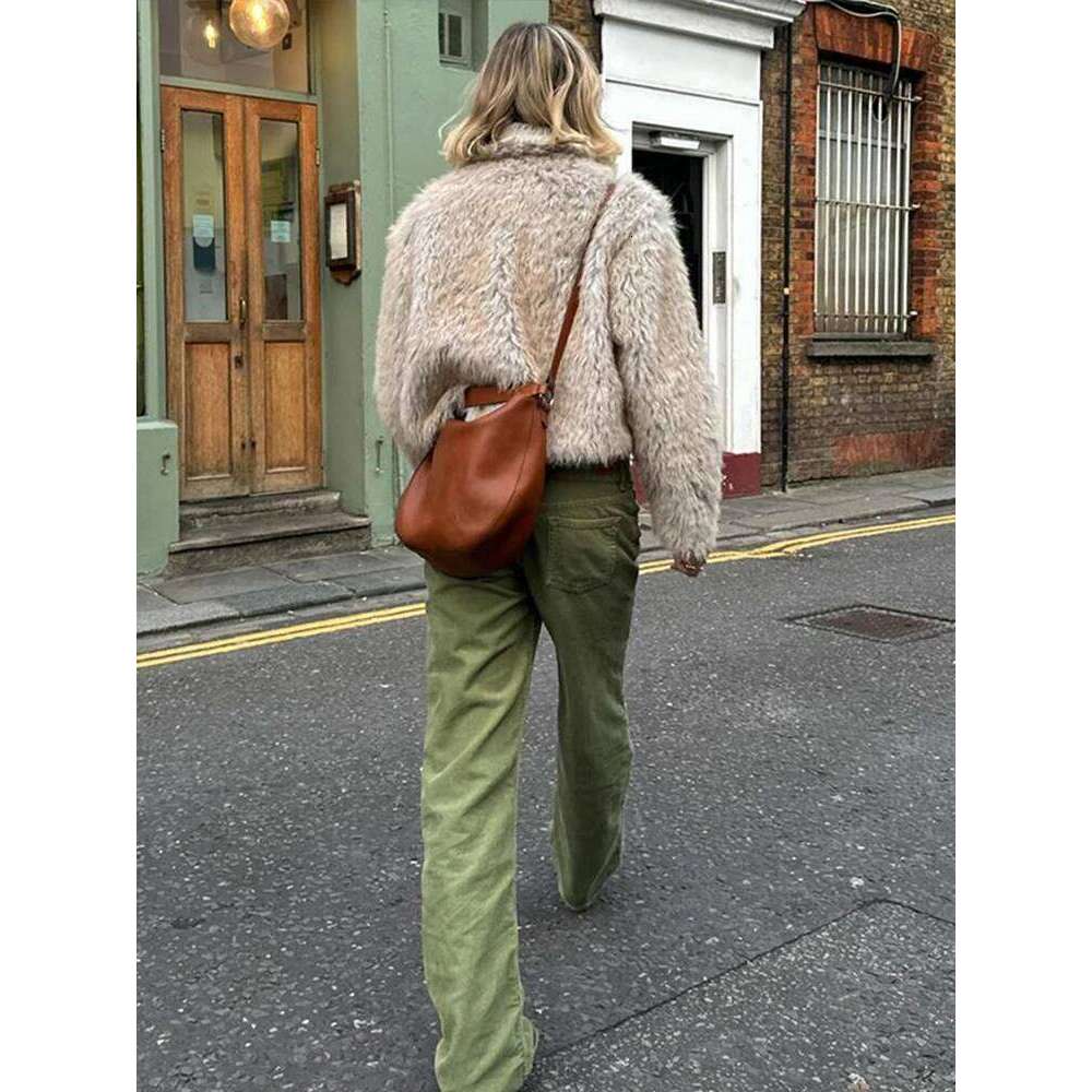Fur Solid Women Jacket Turn-down Collar Long Sleeve Female Coats 2024 Autumn Winter Single Breasted Loose Warm Casual Lady Top