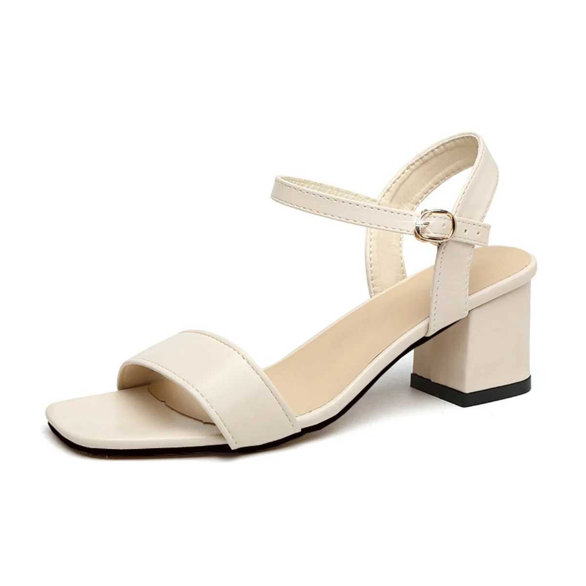 2024 Summer New Square Head Solid Color Temperament Womens Large Fashion Sandals with One Line High Heels Women Z250617