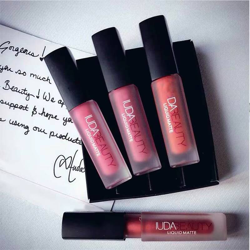 4pcs Lipstick Set Matte Gloss Waterproof Glaze Tint Non-stick Non-Fading Lips Huda Makeup Cosmetic Lip Care happy