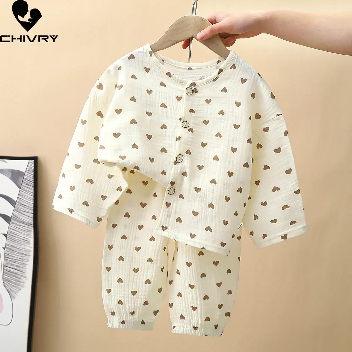 Kids Summer Thin Pajamas Sets Boys Girls Cartoon Three-quarter Sleeve Cotton Yarn Shirts with Pants Baby Loungewear 250617