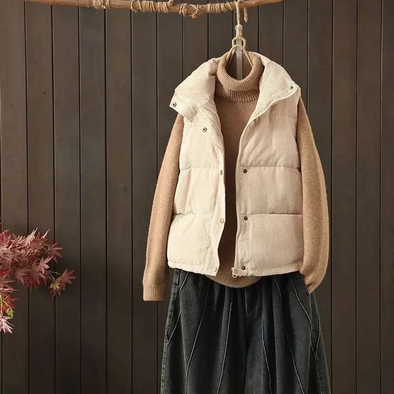 Short Loose Half Lady Giletes Winter Clothing Pretty Korean Style Trend 2025 Womens Corduroy VestsWorking Youthful Warm Cold