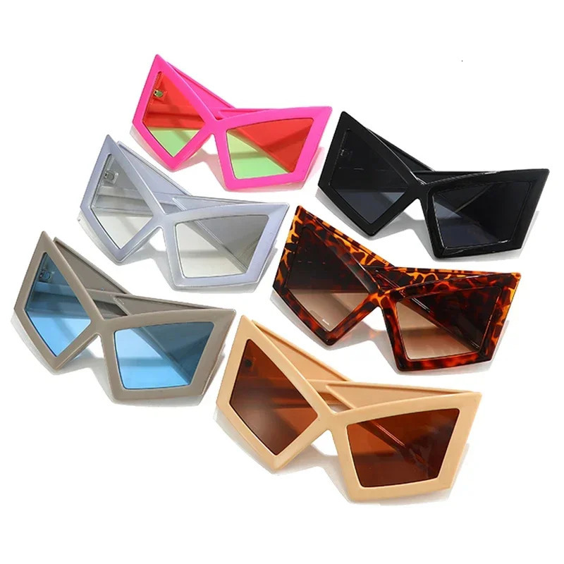 JNPCXI Fashion Oversized Cat Eye Sunglasses Women Red Shades UV400 Retro Gradient Men Wide Legs Sun Glasses 250616