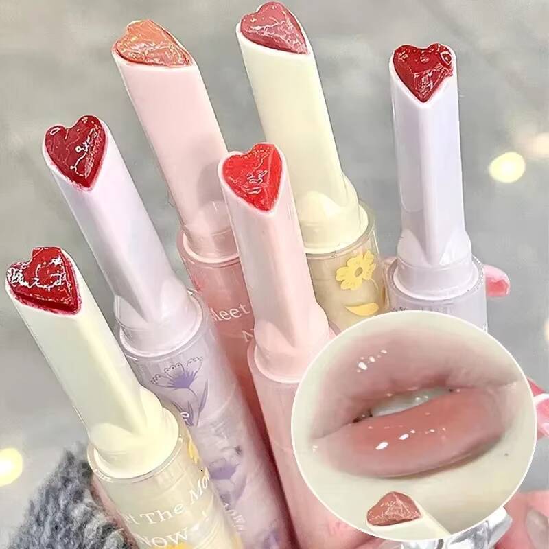 Moisturising Pen Waterproof Jelly Glaze Mirror Water Lipstick Heart-shaped Lip Gloss Non-stick Cup Korean Cosmetic happy