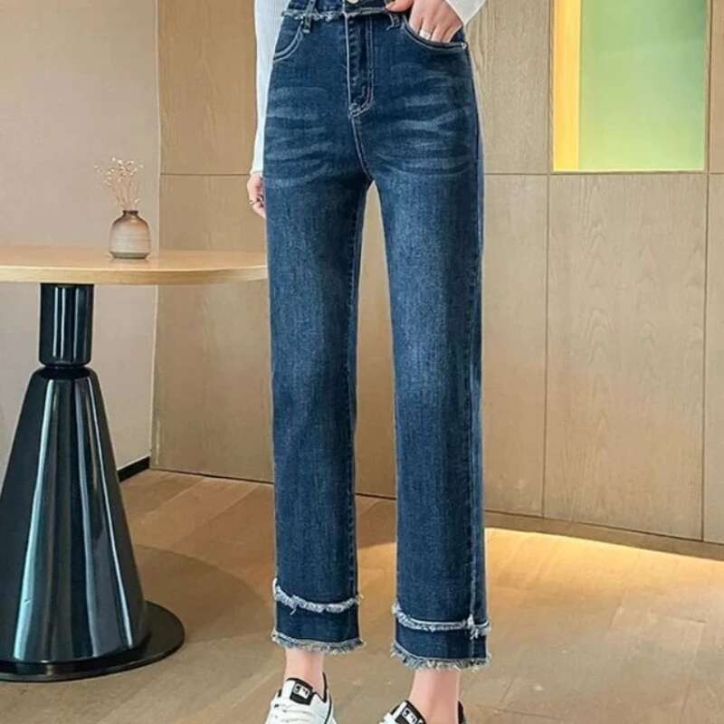Spring Autumn Denim Pants for Women Straight Leg Woman Jeans Korean Popular Clothes Trend 2025 Emo Japanese Y2k Pant Trousers