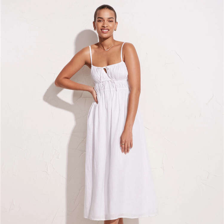 Robe De Designer Dresses for Woman Designer Floral Dress White Dress 386ref Solid Color Linen Strap Sexy Dress 2025 Summer New French Style Women