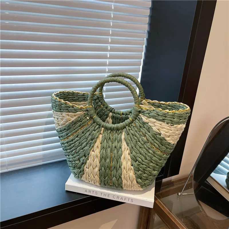 Straw Handbags Handwoven Beach Top-Handle Bags Hollow Out Stripe Tote Hand Bags Large Capacity Half-Moon Bag for Vacation Travel Z250617