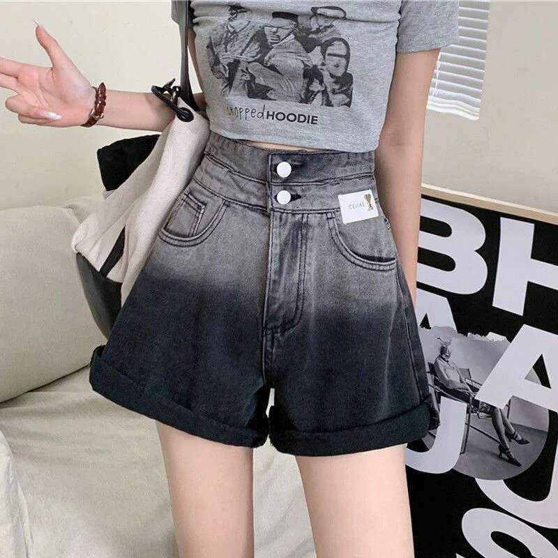 Ripped Denim Womens Shorts High Waist Wide Short Pants for Women To Wear Y2k Harajuku Elegant Design Fashion Jeans Trend 2025 XL