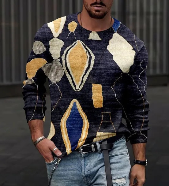 Autumn Mens Casual Print Graphic T Shirts Street Long Sleeve Round Neck Y2K T-shirt TOPS Fashion Aesthetic Mens Clothing 250616