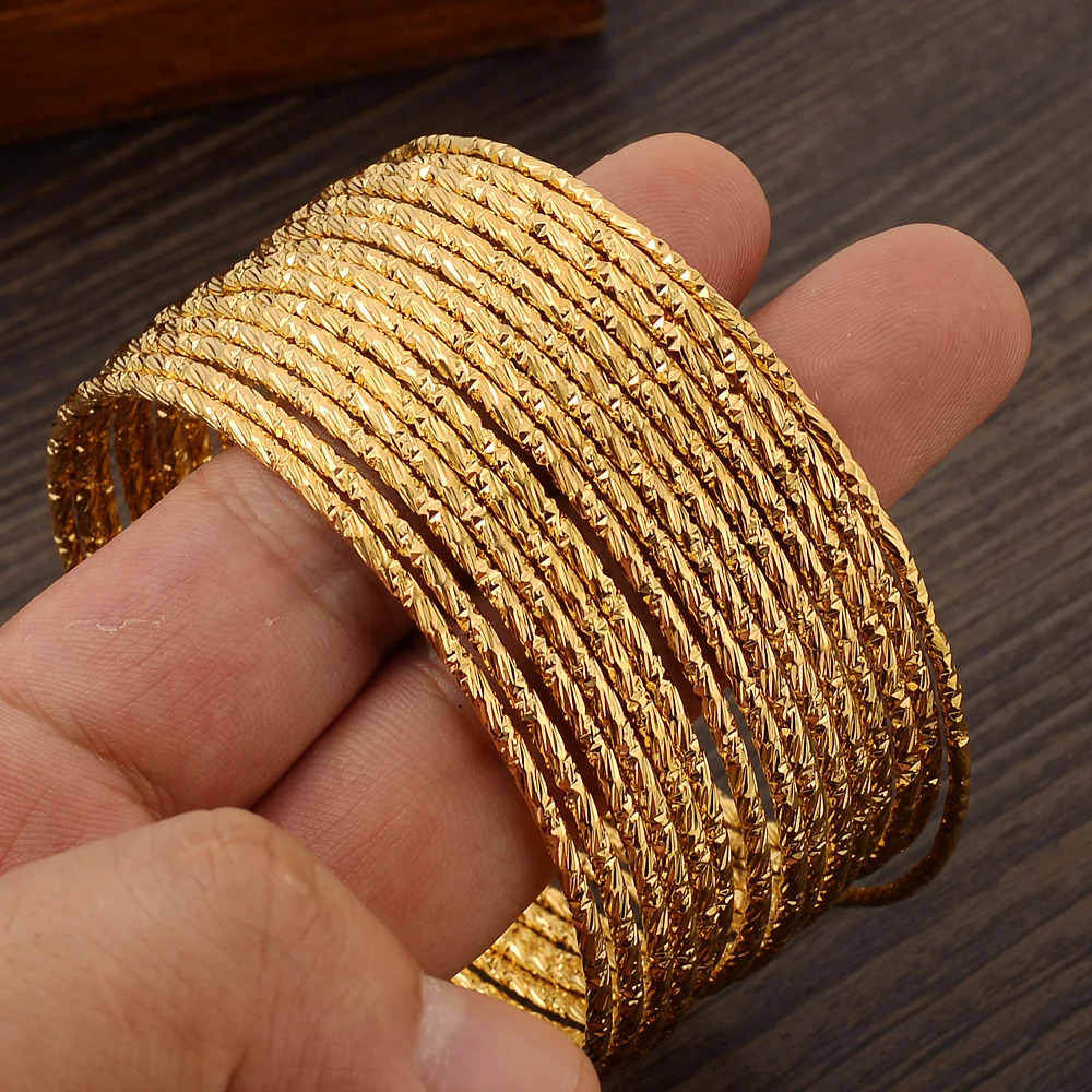15PCS Gold Plated Bangles Ethiopian Africa Fashion Gold Color Bangles For Women African Bride Wedding Bracelet Jewelry Gifts 250616