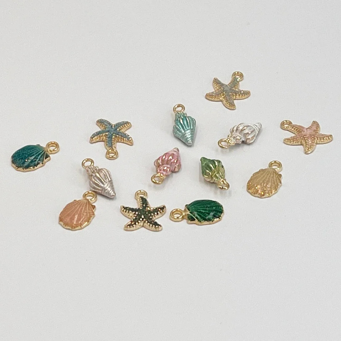 13Pcs/set Summer Beach Starfish Shell Charms Colorful Copper Pendants Jewelry DIY For Bracelet Necklace Earring Jewelry Making 250609