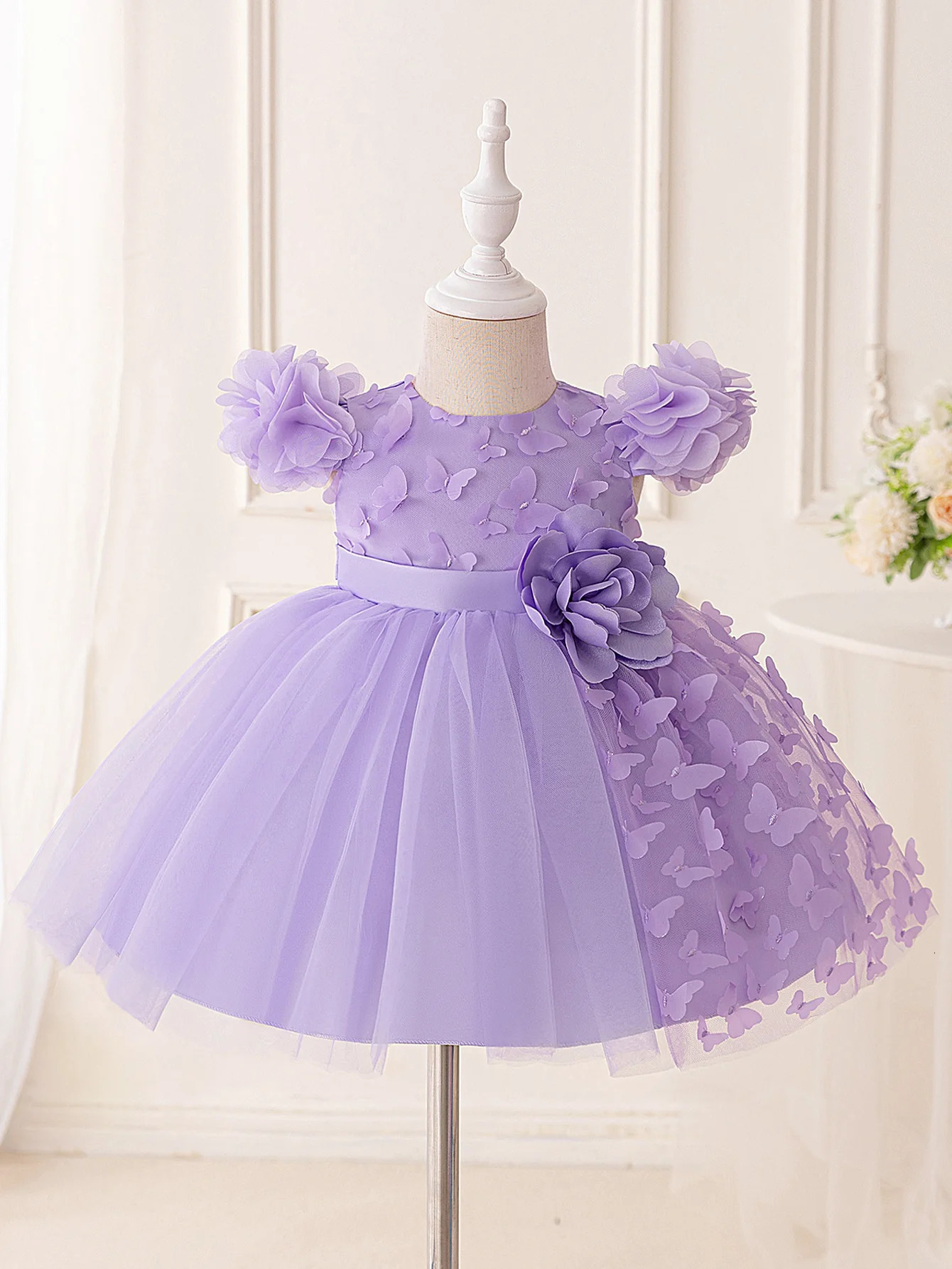 Baby girl purple butterfly dress romantic girl cute floral sweet holiday dress perfect for summer outings charming butterfly 250617