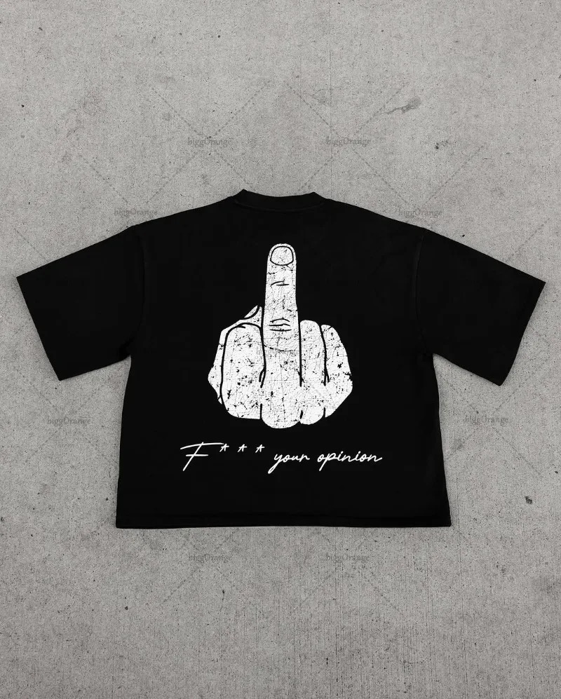 American Retro Letter Print Oversized T-shirt Men Hip-hop Personality Streetwear Rock Punk Harajuku Casual Loose Round Neck Top 250616