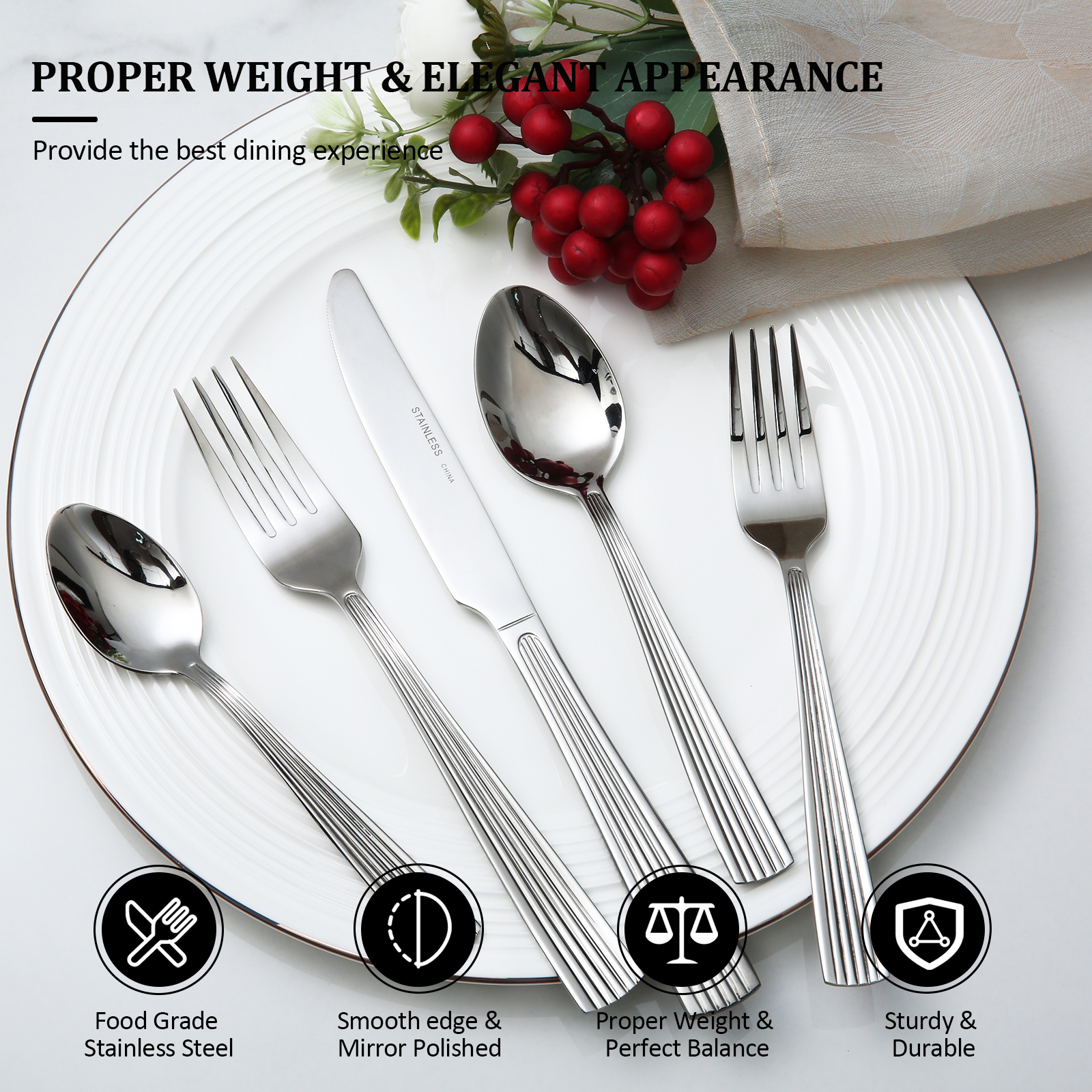 Neutral Pack 45pcs Stainless Steel Flatware Set Service for 8 /Serving Set(Ships from the U.S. with free shipping), Dishwasher Safe Cutlery