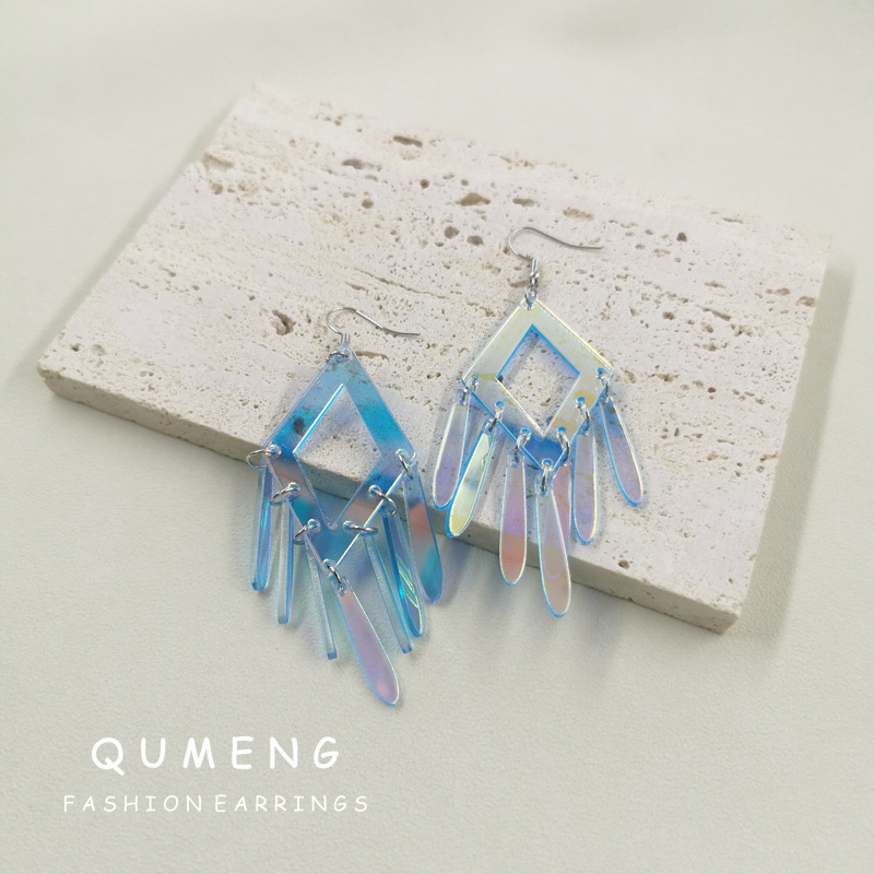 Women's Earrings 4PCS/LOT Acrylic Illusory Color Geometric Long Drop Earrings for Womens Trendy Jewelry Fashion Accessories