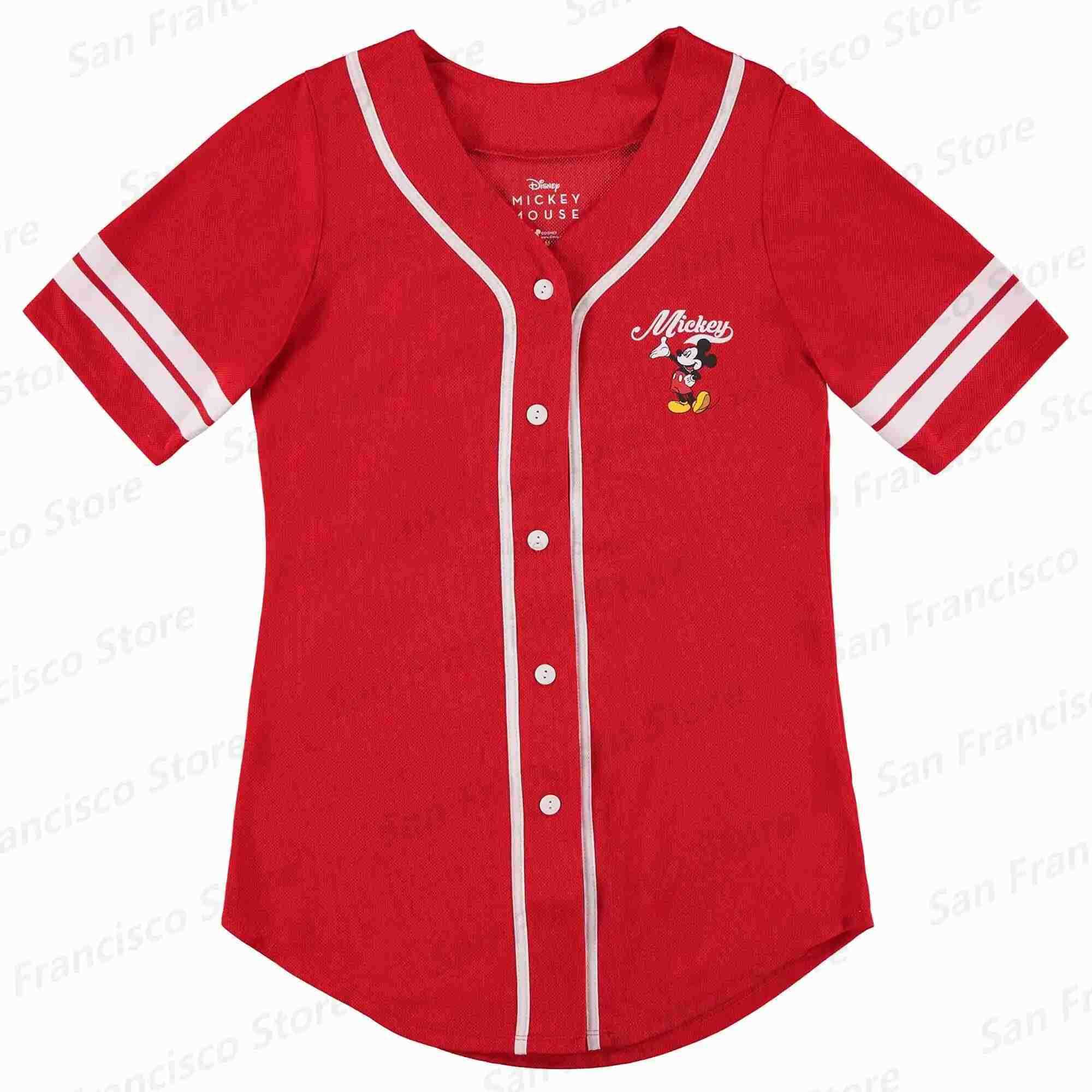 Disney New Summer Disney Boys and Girls Mickey Mouse Pattern Line Baseball Shirt Childrens/Adult Casual Breathable Jersey Retro Shirt W250617