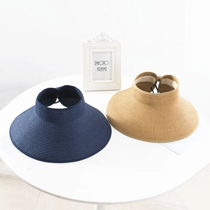 Summer Womens Holiday Beach hat Wholesale Ladies Girl Topless Empty Bow Sun Visor Hat Sunshade Protection Straw hats 250616