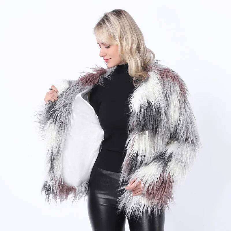 European Style Winter Fall Fashion Women Long Faux Fox Fur Warm Coat Jacket , Woman 2025 New 4xl 3xl Coats Jackets