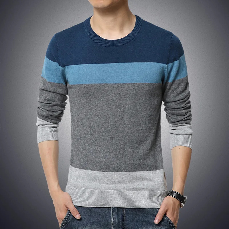 2025 Autumn Casual Mens Sweater O-Neck Striped Slim Fit Knittwear Mens Sweaters Pullovers Pullover Men Pull Homme M-4XL 250616