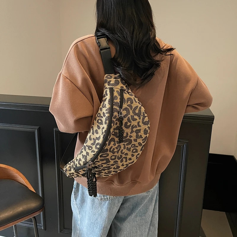 Fashion Leopard Print Waist Bag Street Trend Fanny Pack Woman Chest Packs Nylon Belt Bag Female Shoulder Crossbody Bags 250614