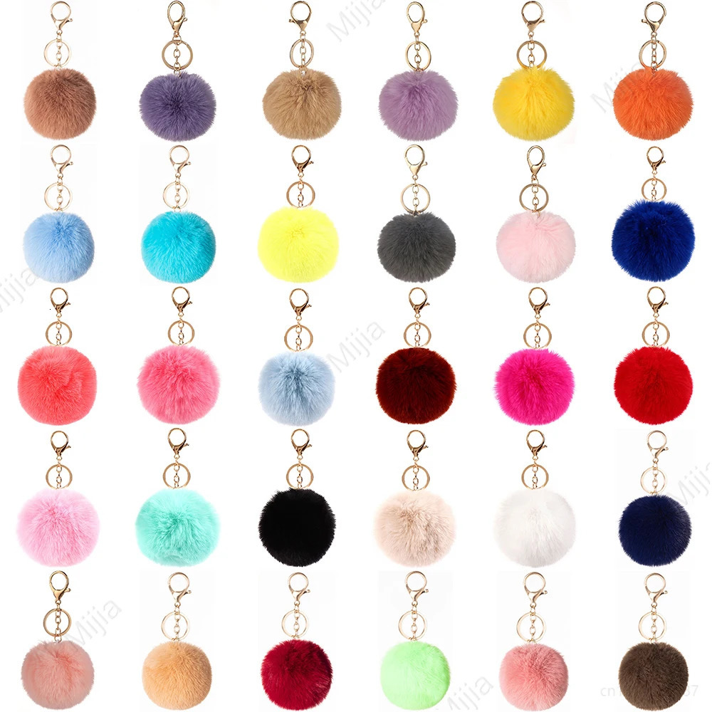 Cute Rex Rabbit Fur Plush Keychain 8cm Fluffy Pompom Ball Bag Backpack Decoration Car Key Chain Girl Gift Accessories 250616